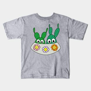 Cute Cactus Design #258: Angel Wings Cacti In Flowery Pot Kids T-Shirt